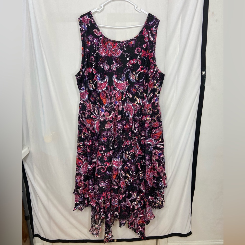 EUC Vintage The Pyramid Collection women’s black lace tiered sleeveless dress 2X